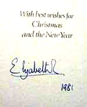 Kšnigin Elizabeth von England unterzeichnet ihre WeihnachtsgrŸ§e und NeujahrswŸnsche mit Elizabetz R. - = Kšnigin