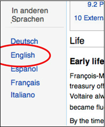 wikipedia in die englische übersetzung wechseln
